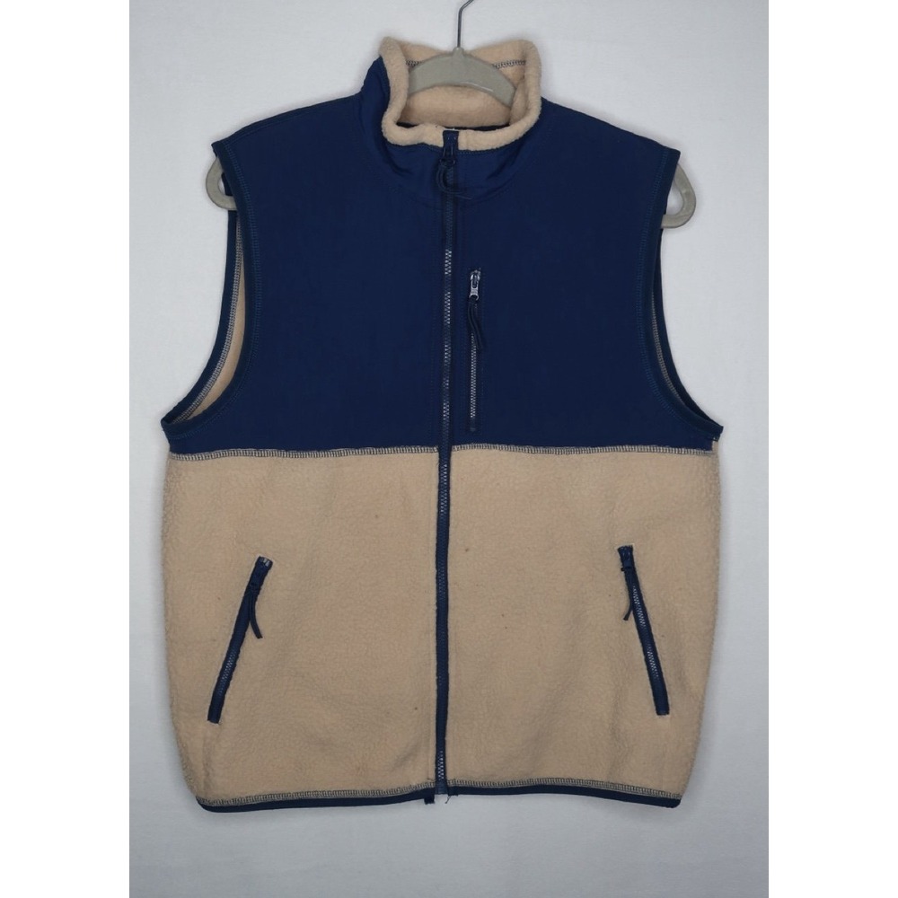 J.Crew Jeans Colorblock Sherpa Fleece Vest Navy Cream Full Zip Men's Medium Cozy
